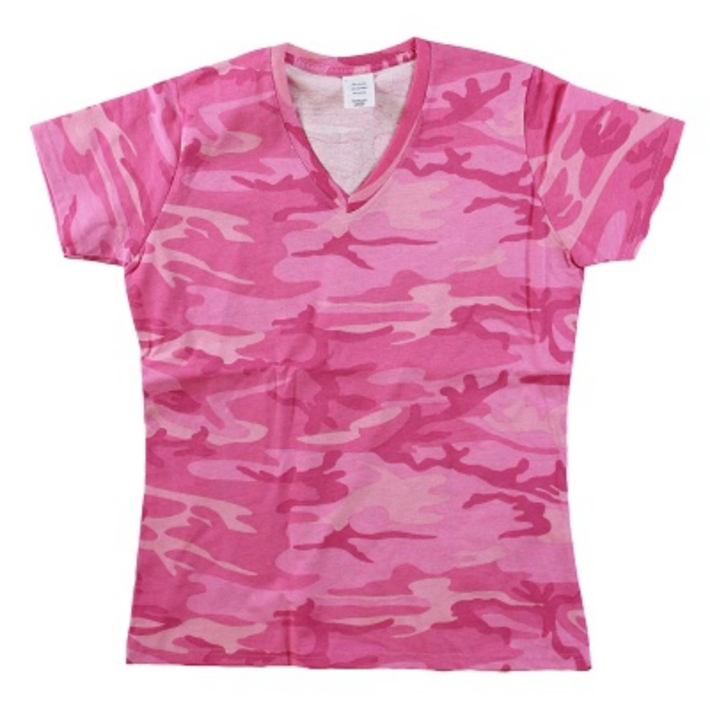 Womens Pink Camo V-Neck T-Shirt * New * Large